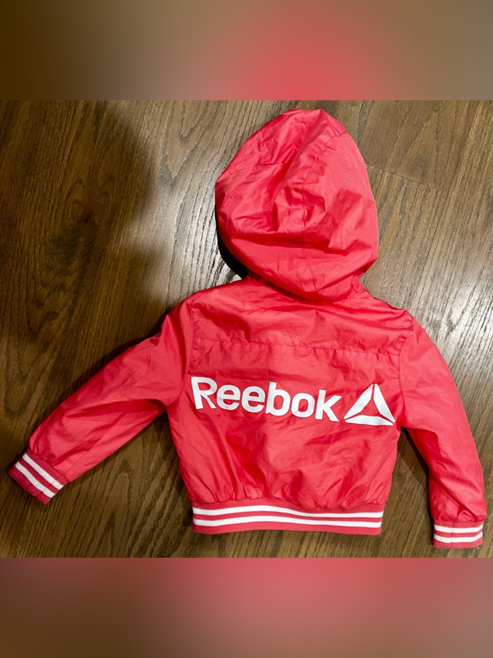 Vintage Reebok hot peach Hooded Windbreaker with White Logo